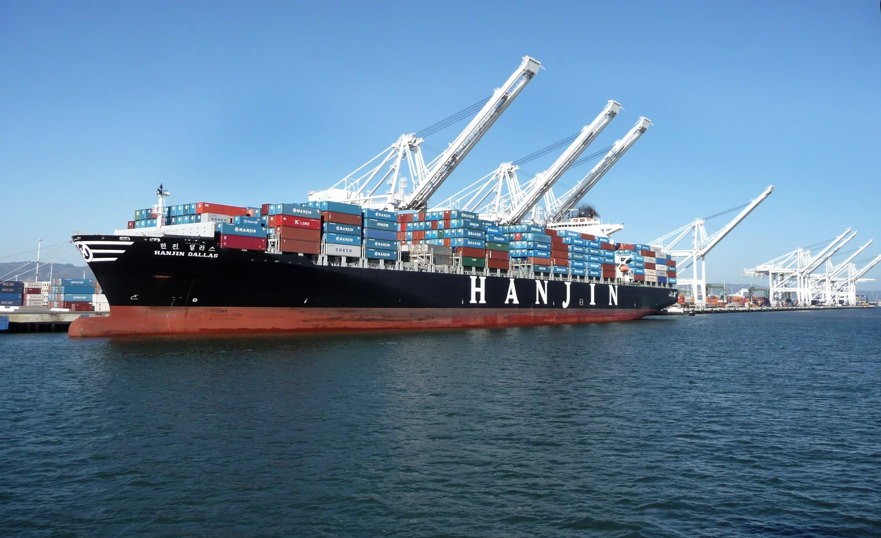 Container ship alongside a port terminal